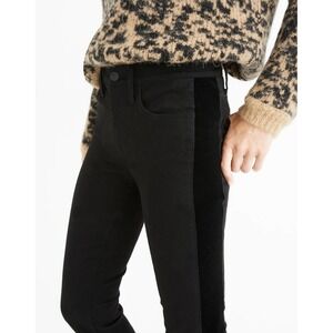Madewell  Sz 31 Mid-Rise Skinny Jeans Black Stretch Denim Velvet Tuxedo Stripes
